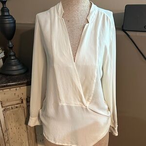 Theory Cream Wrap Blouse with Mandarin Collar -
